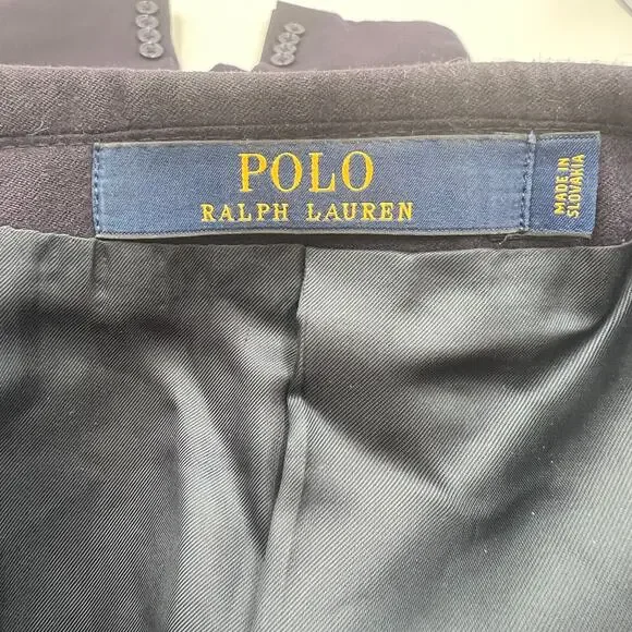 Polo Ralph Lauren Wool Navy Blazer With Leather Elbow Patches